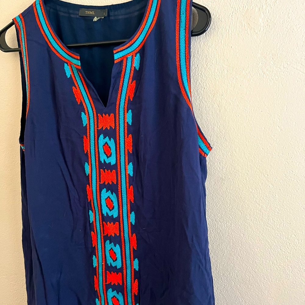 THML Bohemian Embroidered V-Neck Tank Top
